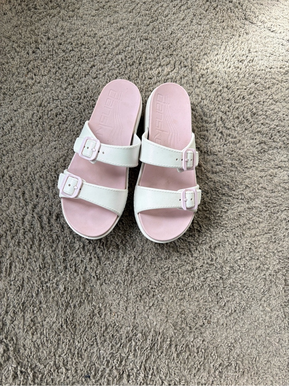 Dansko White Double-Buckle Sandals with Pink Footbed
